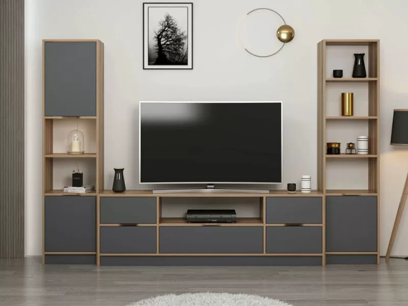 tv komoda elina sa 2 police za knjige antracit boji - 1
