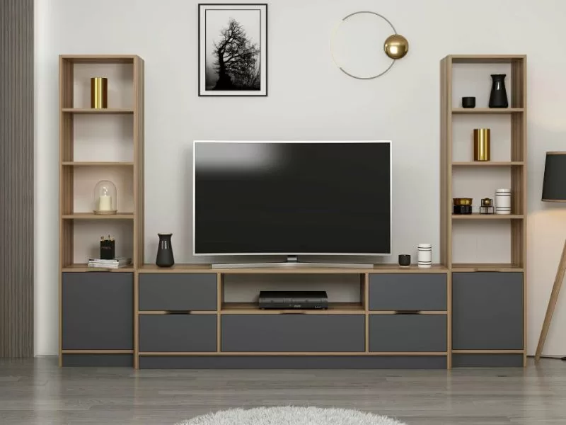 tv komoda elina sa 4 vrata I 1 police za knjige antracit boji - 2