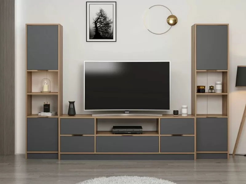 tv komoda elina sa 5 vrata I 2 police za knjige antracit boji - 1