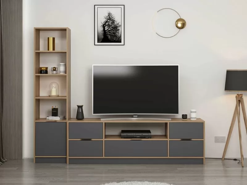 tv komoda elina sa 6 vrata i policom za knjige u antracit boji - 1