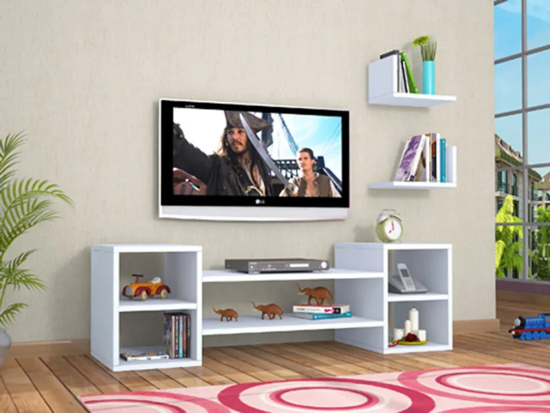 tv komoda belo sa zidnim policama 2 aa