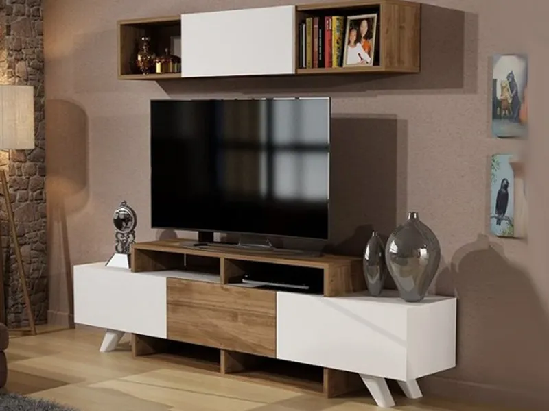 tv komoda zelja orah belo sa zidnim elementom 2a